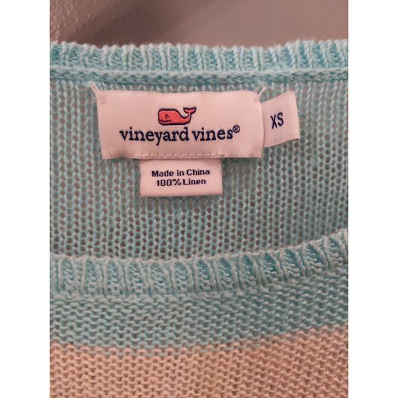 Vineyard Vines Women's Striped Sweater XS Blue White 100% Linen Nautical Preppy - Picture 4 of 10
